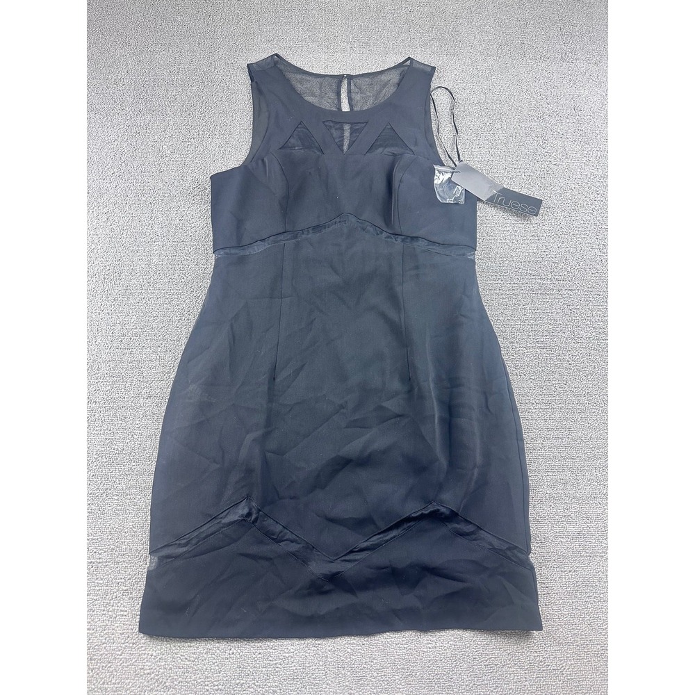 Truese Abstraction Dress Women M Black Sheer Panel Sleeveless Formal Cocktail
